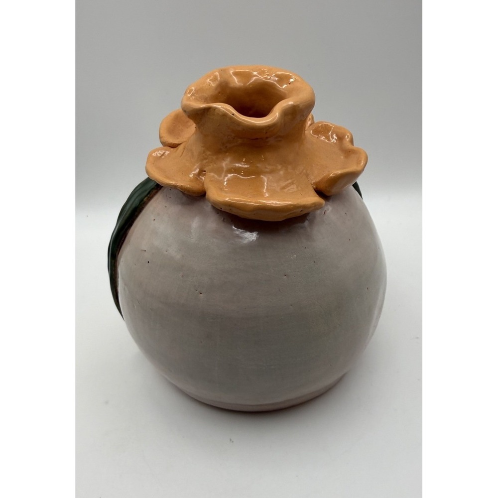 Turkey Mountain Pottery Armuchee GA Studio Vase 2010 Folk Art Floral Rim Signed